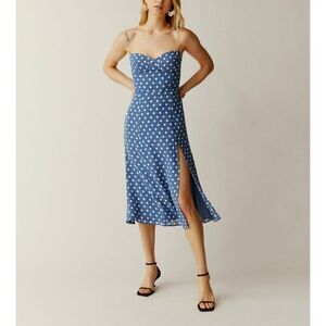 Reformation Juliette Blue Polka Dot Midi Dress